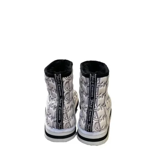 Juicy Couture Women's White and Black Logo Boots - Size 9
